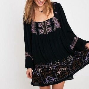 Free People Black and Purple Long Sleeve Dress